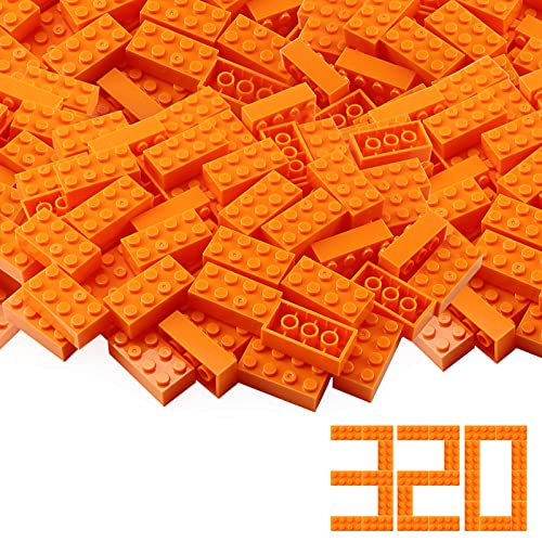 Classic 2x4 Bricks Orange 320 Teile Bausätze Kreatives Spielset Grundbausteine Spielzeugzubehör Kompatibel mit 3001 großen Marken (Orange) von Feleph