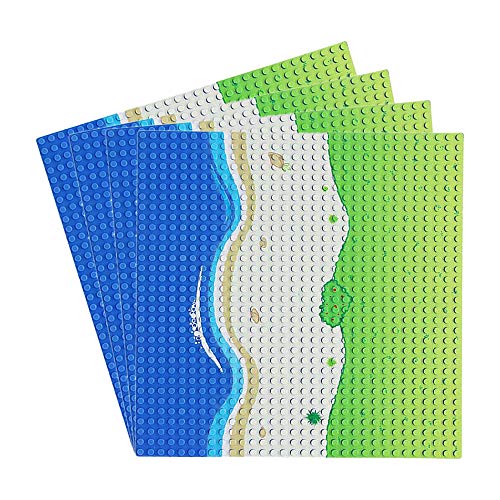 Feleph Classic Platte Gerade Blaue Bauplatte x 4, Meeresthema Bauplatten für Jede Sammlung, Groß Grundplatte 32 x 32 mit Strand, Kompatibel mit Allen Marken von Feleph