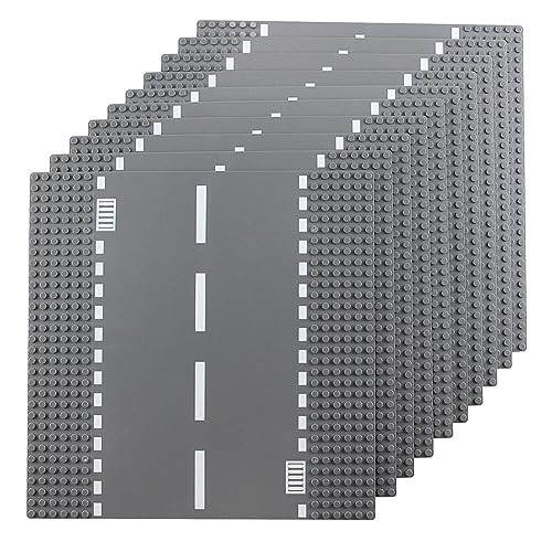 Feleph Stadt Gerade Straßengrundplatte 10 Stücke Bausatz 10 x 10 Zoll Grundplatte für Bausteine Kompatibel mit Allen Wichtigen Marken (Gerade 10 Stücke) von Feleph