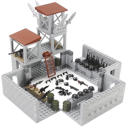 Militärbasis Bausteine Set Militär Szene mit Waffen Spielzeug Paket 389 Stück Armee Spezialkräfte Outpost Tower Modell Ausrüstung Zubehör für Kinder und Erwachsene von Feleph