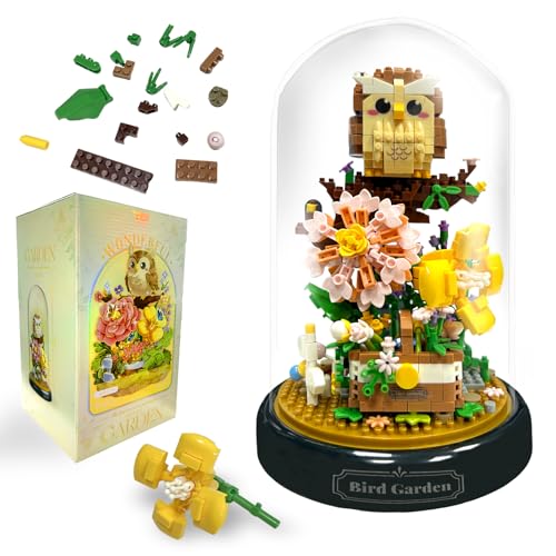 Felicify Blumen Bauspielzeug Sets, 1123 Stück Eule Blumen Mini Baustein Set mit Schutzhülle, Blumen Eule Bausteine, Mikro Blumen Bausteine, Geschenk für Kinder Erwachsene (Eule) von Felicify