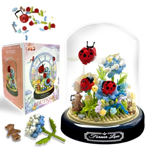 Felicify Blumen Bauspielzeug Sets, 596 Stück Marienkäfer Blumen Mini Baustein Set mit Schutzhülle, Blumen Insekten Bausteine, Mikro Blumen Bausteine, Geschenk für Kinder Erwachsene (Marienkäfer) von Felicify