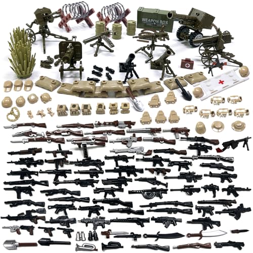 Felicify Waffen Spielzeug Set, 158 Stück Soldaten WW2 Waffen Set, Militär Spielzeug Set, Militär Waffen Set, Militär Figuren, Soldaten Figuren, Baustein Spielzeug für Kinder von Felicify