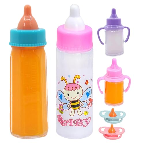 Fellflying 6-teiliges Babypuppen-Zubehörset, Magische Babypuppen-Milchflasche, Milchflasche, Rollenspiel, Magische Babypuppen-Flaschen, Milchsaftflaschen, Fütterungszubehör Für Babypuppen von Fellflying