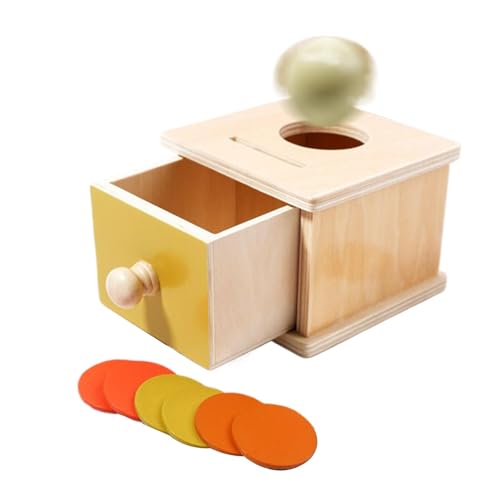 Fellflying Objektpermanenzbox, Bunte Münz- Und Ball-Einwurfbox Mit Schublade, Sensorisches Holzspielzeug Für Babys Von 6–12 Monaten, Babyspielzeug, Pädagogisches Lernaktivitätsspiel Für Die Vorschule von Fellflying