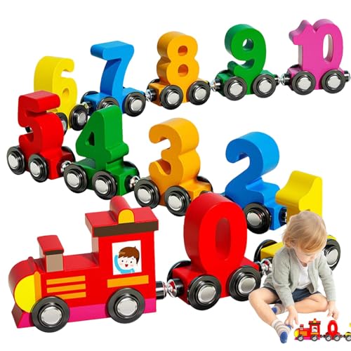 Holzeisenbahn-Set, Magnetische Eisenbahn, Digitales Set, 0–10 Zahlenformen, Eisenbahnspielzeug, Frühes Lernen, Pädagogisches Spielzeug Für Kinder Ab 3 Jahren, Kinder, Kleinkinder, jungens Und Mädchen von Fellflying