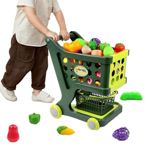 Kinder-Einkaufswagen, Trolley-Spielzeug, Supermarkt-Spielset, Einkaufswagen Mit Lebensmitteln, Obst Und Gemüse, Einkaufswagen-Spielzeug, Supermarkt-Trolley-Spielzeug, Rollenspiel-Lernspielzeug von Fellflying