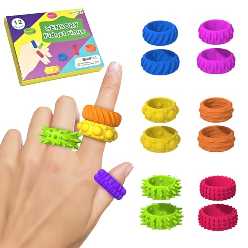 Felly 12 Stück Sensory Fidget Ringe für Autismus ADHD, Anti Stress Spielzeug für Kinder Erwachsene, Beruhigend Bei Stress Angst, Bunte Silikon Leises Akupressur Ringe, Geeignet für Klassenzimmer Büro Felly 12 Stück Sensory Fidget Ringe für Autismus ADHD, Anti Stress Spielzeug für Kinder Erwachsene, Beruhigend Bei Stress Angst, Bunte Silikon Leises Akupressur Ringe, Geeignet für Klassenzimmer Büro von Felly