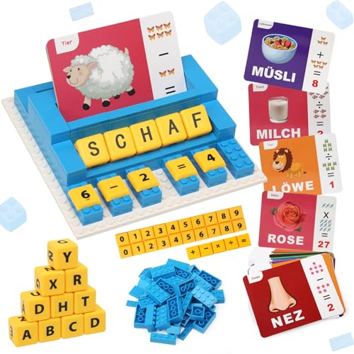 Felly Buchstaben Lernen Deutsche Montessori Spielzeug ab 3 4 5 6 Jahre Einschulung Junge Mädchen Rechtschreibspiel Building Blocks Spiele für Kinder Spielzeug Sprachenlernen Geschenk lernspielzeug von Felly