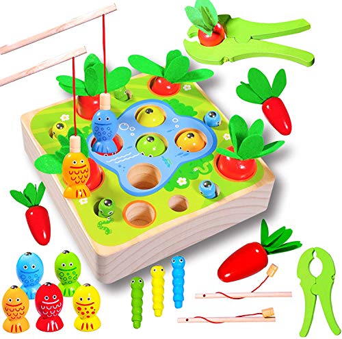 Felly Holzspielzeug ab 1Jahr Baby Motorik Spielzeug Montessori Sortierspiel Holzpuzzle Karottenernte Angelspiel Lernspielzeug für Kinder als Geburtztag Geschenk ab 1 2 3 4 Jahr Jungen und Mädchen von Felly