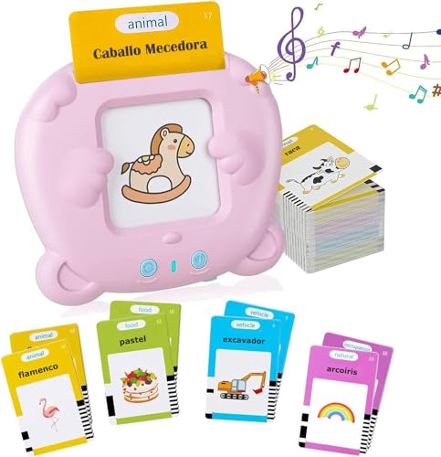 Felly Sprechender Flash-Karten Spanisch, Spielzeug Kinder 1 2 3 4 5 6 Jahre, Lernspiele Montessori Lernspielzeug 112 Blätter 224 Wörter, Geschenk für Baby Geburtstag Weihnachten (Rosa) von Felly