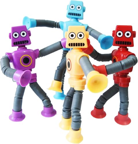 Felly 4 Stück Robot Pop Tubes für Kinder, Lustiges Pädagogisches Spielzeug für Kinder, Teleskop Tube Spielzeug für Mädchen und Jungen, Sensorik Spielzeug für Kinder, Partygeschenke Stress Abzubauen von Felly