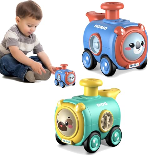 Felly 2 Stück Auto Spielzeug ab 1 2 Jahr Junge, Tier Mini Baby Autos Spielzeugauto Kinderauto Monstertruck Aufziehauto Press and Go Pfeife Rennwagen Geschenk für Kinder Kleinkinder von Felly