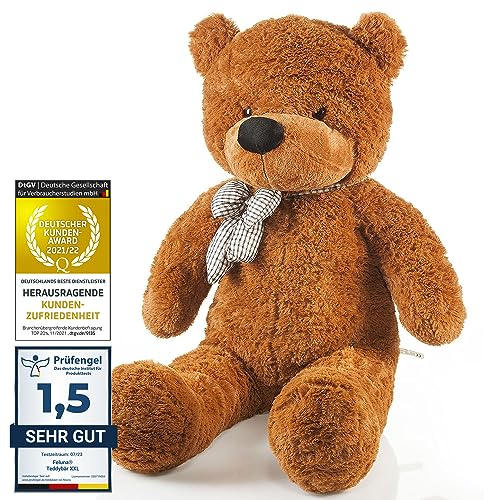 Feluna Riesen Teddybär XXL Kuschelbär 120 cm groß Plüschbär - Original Teddy Bär mit Schleife Braun von Feluna