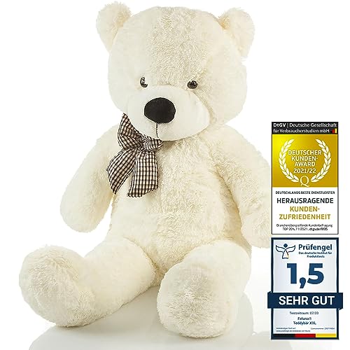 Feluna Riesen Teddybär XXL Kuschelbär 120 cm groß Plüschbär - Original Teddy Bär mit Schleife Weiß von Feluna