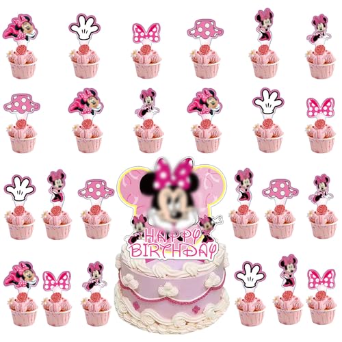 25 Stück Minnie Kuchen Deko, Mouse Cupcake Toppers, Happy Birthday Tortendeko, Mouse Kuchen Deko Mädchen, Mouse Theme Torten Deko für Party Dekoration zum Mädchen Jungen von Felwsrel