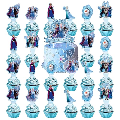 Cupcake Topper 25 Stück,Anna und ElsaCake Topper,Frozen Geburtstagsdeko Mädchen Cake Topper,Frozen Geburtstagsdeko,Cupcake Muffin Deko für Mädchen,Geeignet für Kindergeburtstage von Felwsrel