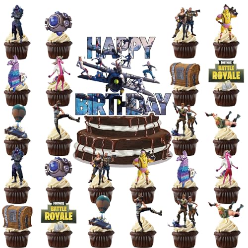 Tortenaufleger Cupcake Deko, 25 Stück Tortendeko Geburtstag, Spielthema Kuchendekorations, Cake topper für Videospiele, Thema Muffin Dekoration für Kinder Mädchen Junge Party Kuchen von Felwsrel