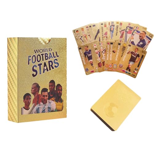 Felwsrel World Cup Fußball Star Karte,55pcs Gold FußBallkarten,UEFA Champions League Fußballkarten,Soccer Star Collection Cards,Kinder zum Sammeln von Karten Für Fans,Kinder,Teenager und Erwachsene von Felwsrel