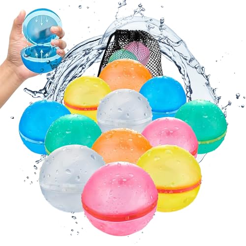 FemKey Wasserbomben Selbstschließend, 12 Stück Wiederverwendbare Wasser Bomben, Set Wasserballons Splash Bälle schnelles Befüllen für Wasserparty, Sommerfest, Strand, Schwimmpool von FemKey