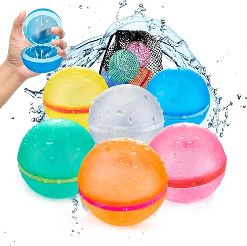 FemKey Wasserbomben Selbstschließend, 6 Stück Wiederverwendbare Wasser Bomben, Set Wasserballons Splash Bälle schnelles Befüllen für Wasserparty, Sommerfest, Strand, Schwimmpool von FemKey