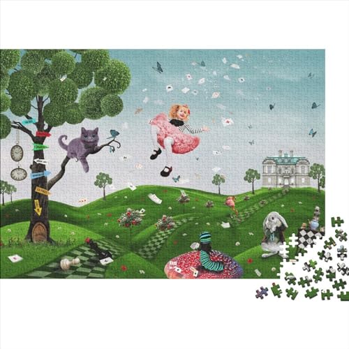 300-teiliges Alice im Wunderland-Puzzle für Erwachsene, Holzpuzzle für Erwachsene, Puzzles für Erwachsene, Teenager, Teenager, Mann, Frau, Geschenk (Größe 40x28cm) von Fengflyx