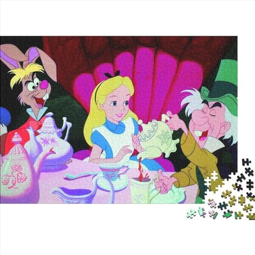 Alice im Wunderland-Puzzle für Erwachsene und Jugendliche, 500 Teile, Holzpuzzle für Erwachsene, Denksportaufgaben für Erwachsene (Größe 52x38cm) von Fengflyx