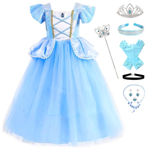 Fengligoo Blaues Prinzessinnen-Kostüm, Kleid für Mädchen, Kinder, Halloween, Cosplay, Party, Outfit, 3–4 Jahre von Fengligoo