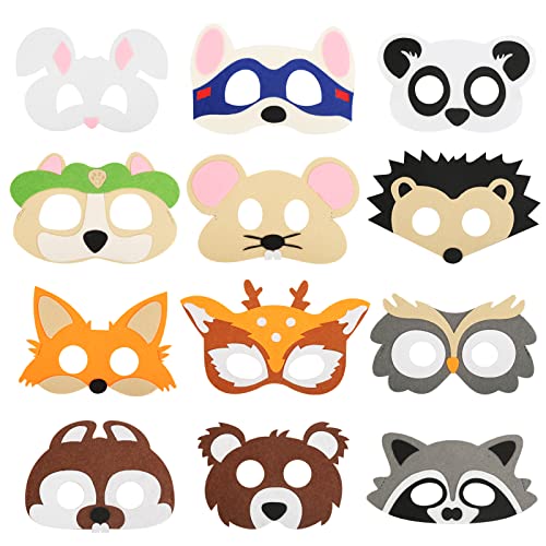 Fennoral 12stk Herbsttier Masken Kinder Filz Herbst Tier Kindermasken Waldtiere Cosplay Partymasken für Herbstzeit Halloween Karneval Geburtstag Dschungelsafari Thema Maskerade von Fennoral