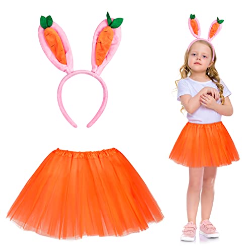 Fennoral 2tlg Osterhase Haarreif Tutu Kinder Hasenohren Kaninchenohren Stirnband mit orange Tütü Hasenkostüm für Mädchen Ostern Mottoparty Kostüm Zubehör von Fennoral