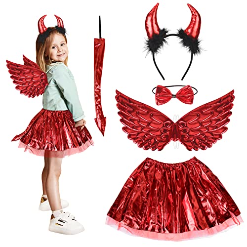 Fennoral 5-teiliges Halloween Teufelsflügel Set Teufel Horn Haarreif Schwanz Fliege Engelsflügel mit rot Tutu für Mädchen Halloweenparty Karneval Cosplay Performance Zubehör Fennoral 5-teiliges Halloween Teufelsflügel Set Teufel Horn Haarreif Schwanz Fliege Engelsflügel mit rot Tutu für Mädchen Halloweenparty Karneval Cosplay Performance Zubehör von Fennoral
