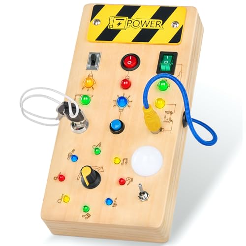 Montessori Busy Board Activity Board ab 1 Jahr, Holzspielzeug mit 8 LED Lichtschalterspielzeug Montessori Spielzeug ab 1 Jahr Baby Motorikspielzeug Lernspielzeug für Kleinkinder Geschenk 1 2 3 Jahr von Fenrad