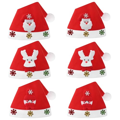 Weihnachtsmützen Erwachsene Kinder & Baby, 3Stk Groß & 3Stk Klein Vlies Weihnachtsmann Mütze, Niedlicher Cartoon Nikolausmütze Kinder Baby & Erwachsene, Klassiker Christmas Hat Weihnachts Accessoires von Fentar