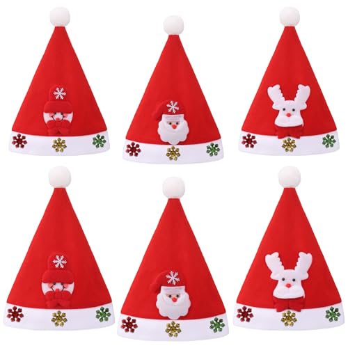 3Stk Groß & 3Stk Klein Weihnachtsmützen Erwachsene Kinder & Baby, Vlies Weihnachtsmann Mütze, Niedlicher Cartoon Nikolausmütze Kinder Baby & Erwachsene, Klassiker Christmas Hat Weihnachts Accessoires von Fentar