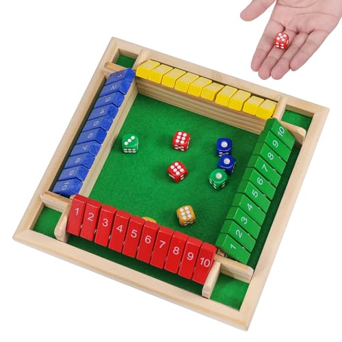 Fentar Würfelspiel Holz, Bildungs Shut The Box 4 Spieler, Hochwertig Holz Spiele, Bunt Tabletop Taktikspiel mit 8 Würfel, Würfelspiele für Erwachsene & Kind, Mathe Klappbrett Spiel für Familie von Fentar