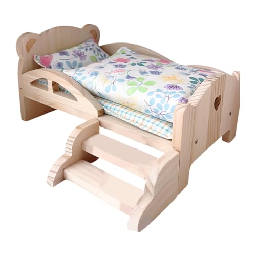 Fenteer 1/12 Holz Puppe Miniatur Bett Pretend Doll Play umfasst 1 Matratze, 1 Stepp Decke und 1 Kissens imulation für Mädchen Urlaubs Geschenk, Blumen-bettwäsche-Set von Fenteer