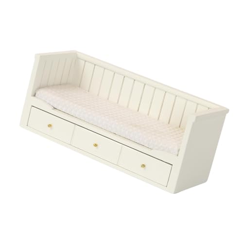 Fenteer 1/12 Puppenhaus Einzelbett Miniaturmöbel Zimmer DIY Zubehör mit Aufbewahrungsschublade für Handwerk Rollenspiele DIY Modell Ornamente, Weiß von Fenteer