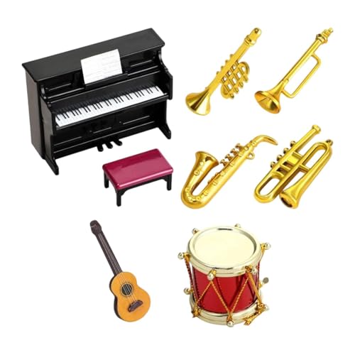 Fenteer 1/12 Puppenhaus Mini-Instrumente Miniaturmöbel Musikinstrumenten-Set für Puppenhaus Balkon Badezimmer Schlafzimmer Wohnzimmer, 7 Stück von Fenteer