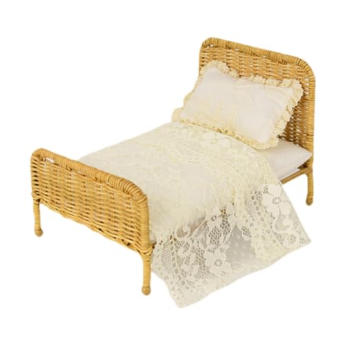 Fenteer 1/12 Puppenhausbett, Miniatur-Rattanbett, DIY-Szenenmodell, Rattanbettmodell, Miniatur-Schlafzimmermöbel für die Schlafzimmerdekoration, A von Fenteer