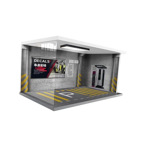 Fenteer 1/18 Modelle Auto Vitrine Simulation Garage Parkplatz mit Lichtern Acryl Fahrzeug Szene Spielzeug, Grau von Fenteer