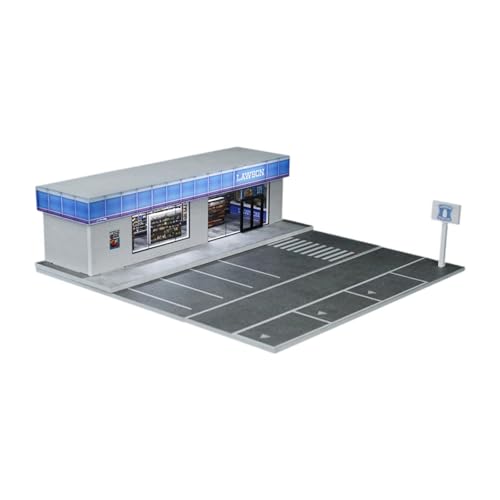 Fenteer 1/64 Diecast Modell Auto Vitrine Miniatur Szene Schreibtisch Ornament Convenience Store mit Parkplatz Modell für Mini-Puppen von Fenteer