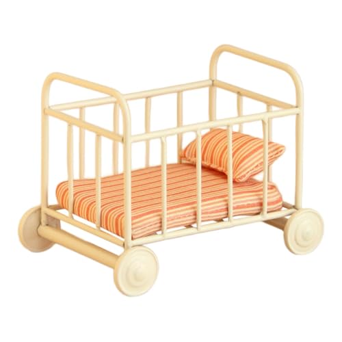 Fenteer 1: 12 Miniaturpuppenhaus Krippenbett Miniaturmöbelzimmer DIY Accessoires Miniatur Kleinkinder Bett für Handwerk Geschenkdekoration, Streifen von Fenteer