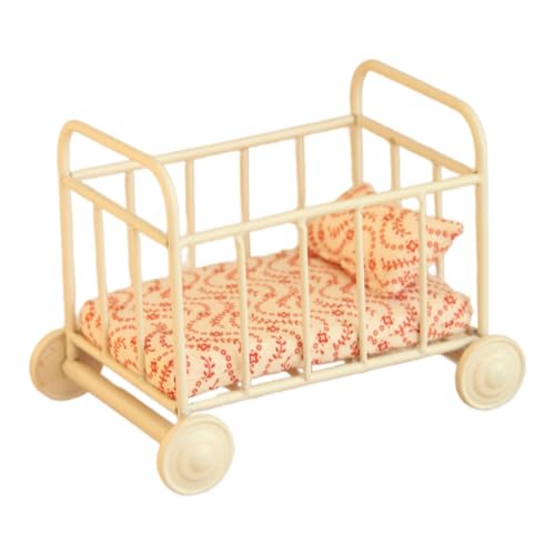 Fenteer 1: 12 Miniaturpuppenhaus Krippenbett Miniaturmöbelzimmer DIY Accessoires Miniatur Kleinkinder Bett für Handwerk Geschenkdekoration, Welle von Fenteer