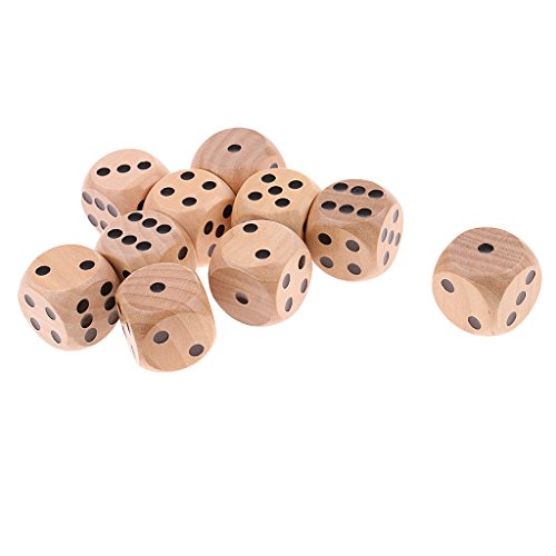 Fenteer 10er-Set D6 Würfel Holzwürfel Set für Brettspiel Partyspiel, Durchmesser: 3cm, Holz, wie beschrieben von Fenteer