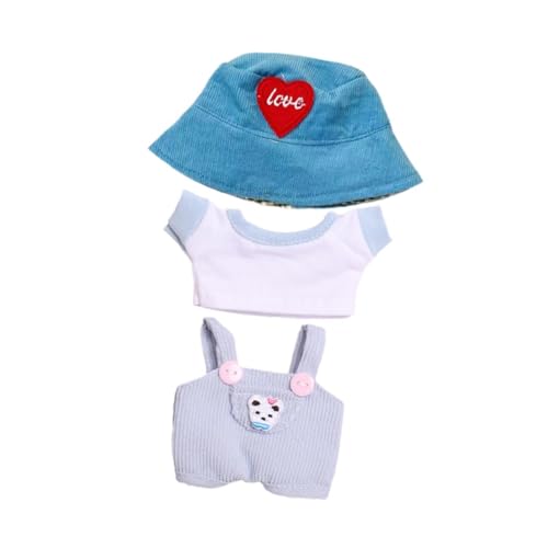 Fenteer 15 cm – 17 cm Plüsch-Puppenkleidung, Puppenhosen-Set mit Herzmuster, Hut, Ankleiden, Bequeme Foto-Requisiten, Kuscheltier-Zubehör, Blaue Kleidung von Fenteer