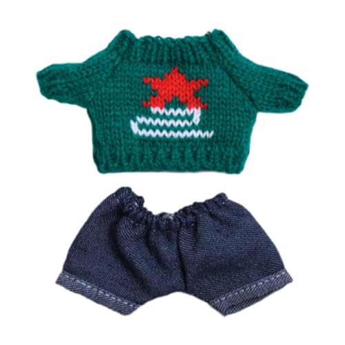 Fenteer 15 cm - 17 cm Plüschpuppenkleidung Süßer Pullover und Jeans Kuscheltiere Kleidung Kostüme Stilvolles Plüschpuppenzubehör Weich, GrÜn von Fenteer