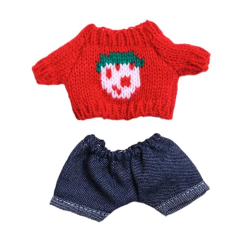 Fenteer 15 cm - 17 cm Plüschpuppenkleidung Süßer Pullover und Jeans Kuscheltiere Kleidung Kostüme Stilvolles Plüschpuppenzubehör Weich, Rot von Fenteer