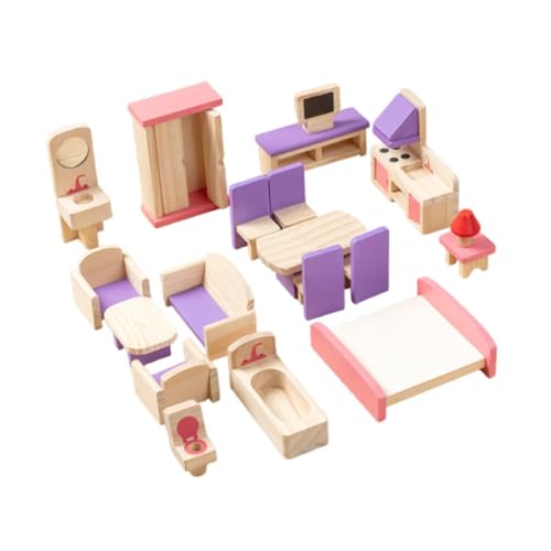 Fenteer 19-teiliges Puppenhaus-Möbelset aus Holz, Mini-Möbel, Modelldekoration, Puppenhaus-Spielzeug, Rollenspiel für Kleinkinder, Kindergeschenke von Fenteer