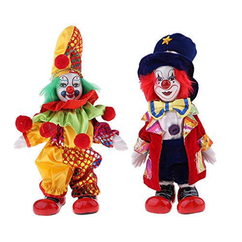 Fenteer 2 Mini Halloween Clown Kostüm Porzellanpuppe Im Bunten Kostüm Dekofiguren Geburtstagsgeschenk, #2 von Fenteer