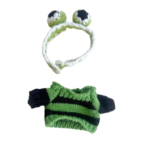 Fenteer 2-teiliger Puppenpullover und Haarband, Miniatur-Kleidungszubehör-Outfits für 15–17 cm große Jungenpuppen, Thanksgiving-Geschenke, Grün Schwarz von Fenteer